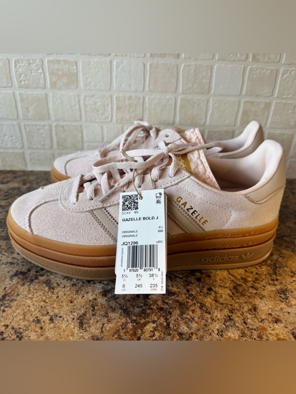 adidas Gazelle Bold J Pink Suede Sneakers with Gum Sole